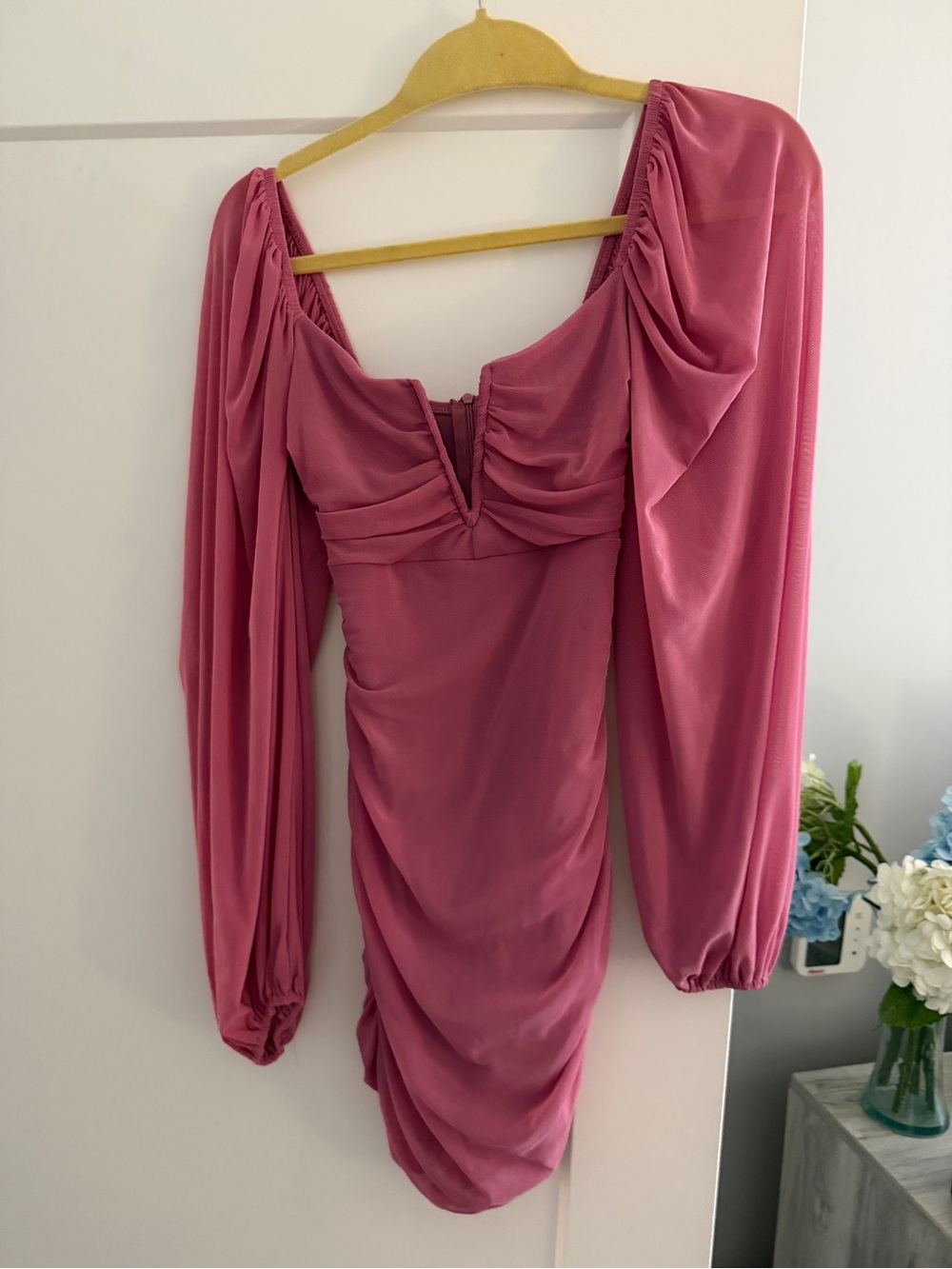 Source Unknown Draped Long Sleeve Mini Dress - Rose